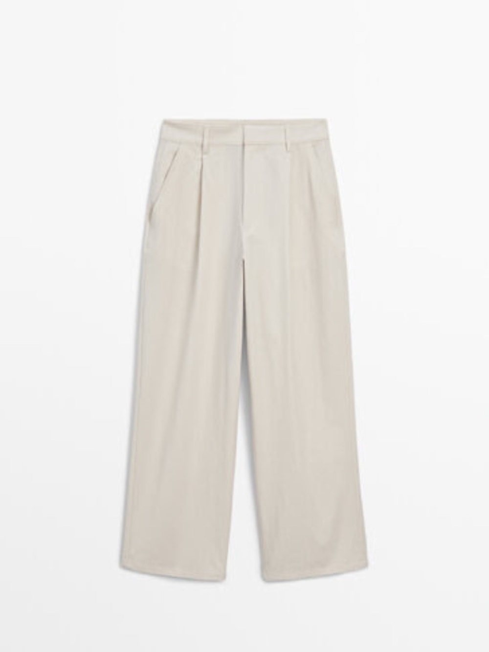 Massimo Dutti Wide-Leg Pleated Trousers - Size 4 - Beige